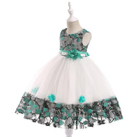 Kids Girls Flower Embroidered Mesh Stitched Sleeveless Puffy Dress Flower Girl Skirt - PrettyKid