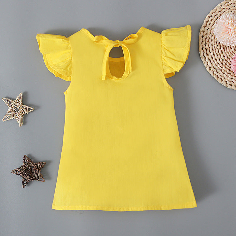 Baby Girl Flying Sleeve Solid Color Dress Baby Girl Dresses Wholesale - PrettyKid