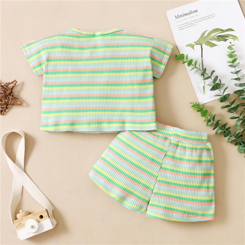 children's loungewear wholesale Baby Stripes Casual Top & Stripes Shorts Wholesale Children's Clothing - PrettyKid