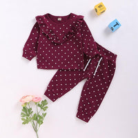 Polka Dot Ruffled Sweatshirt and Pants Set Wholesale children's clothing - PrettyKid