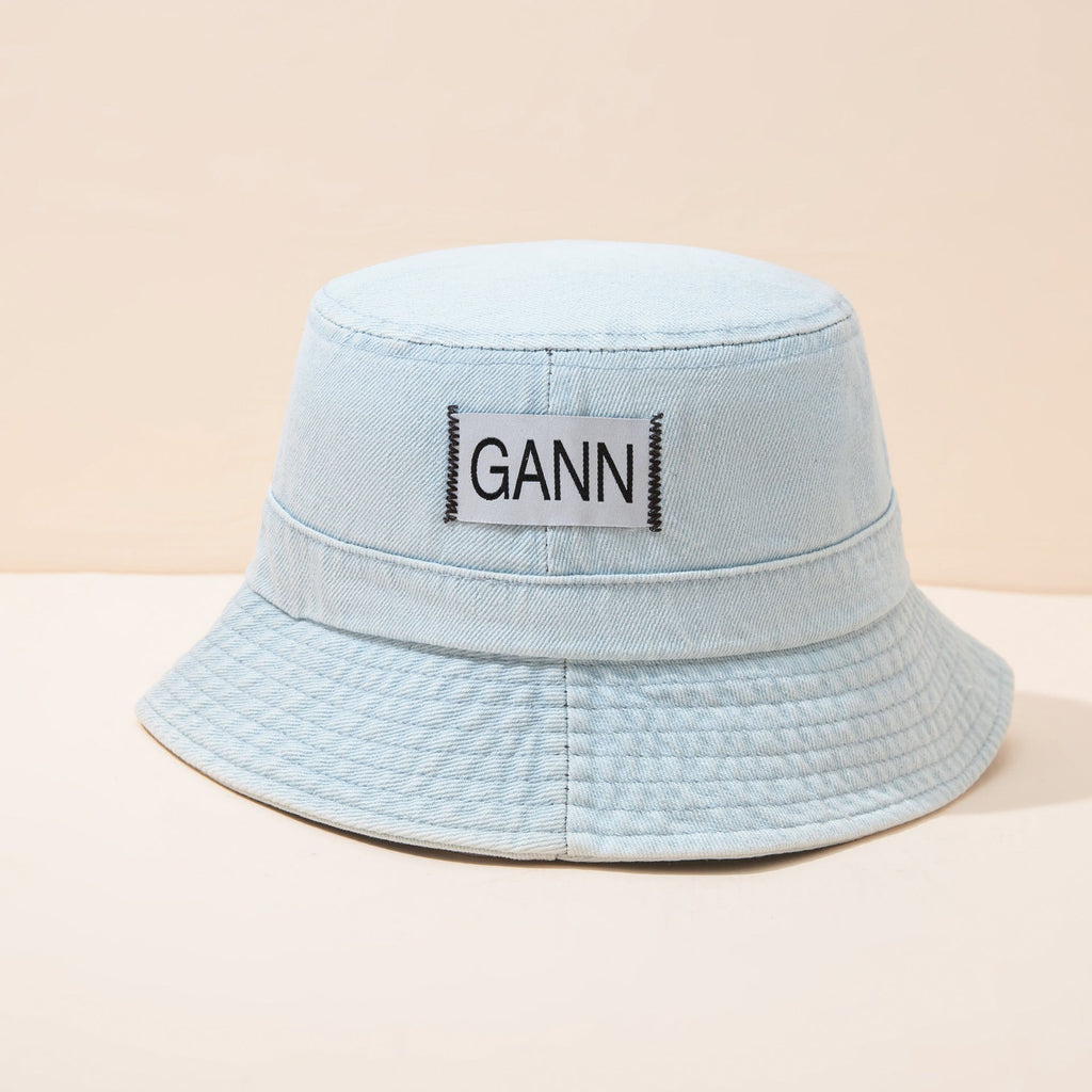 Breathable Letter Label Denim Shade Flat Top Bucket Hat Wholesale - PrettyKid