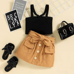 9months-4years Baby Toddler Girl Sets children's clothing top & bow short skirt two-piece suit - PrettyKid