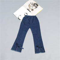 Grow Girl Bowknot Denim Flared Pants - PrettyKid