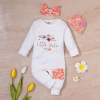 3-piece Floral Printed Jumpsuit with Headband & Hat for Baby Girl Children's clothing wholesale - PrettyKid