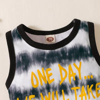 Baby Boy Letter Print Tie Dye Sleeveless Jumpsuit - PrettyKid