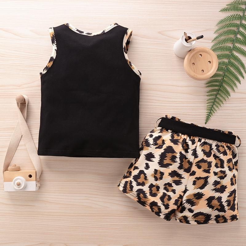Heart Leopard Print Tank and Shorts Set Wholesale children's clothing - PrettyKid