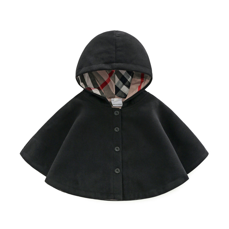 Toddler Boys Girl Autumn and Winter Solid Color Cotton Plaid Printing Hooded Children's Cloak Cloak Pure Cotton - PrettyKid