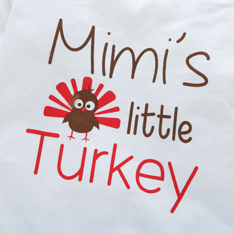 Baby's Thanksgiving Turkey Printed Long Sleeve Suit Hat Three Piece Set - PrettyKid