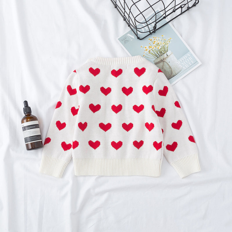 Mommy and Me Cotton Round Neck Love Embroidered Sweater - PrettyKid