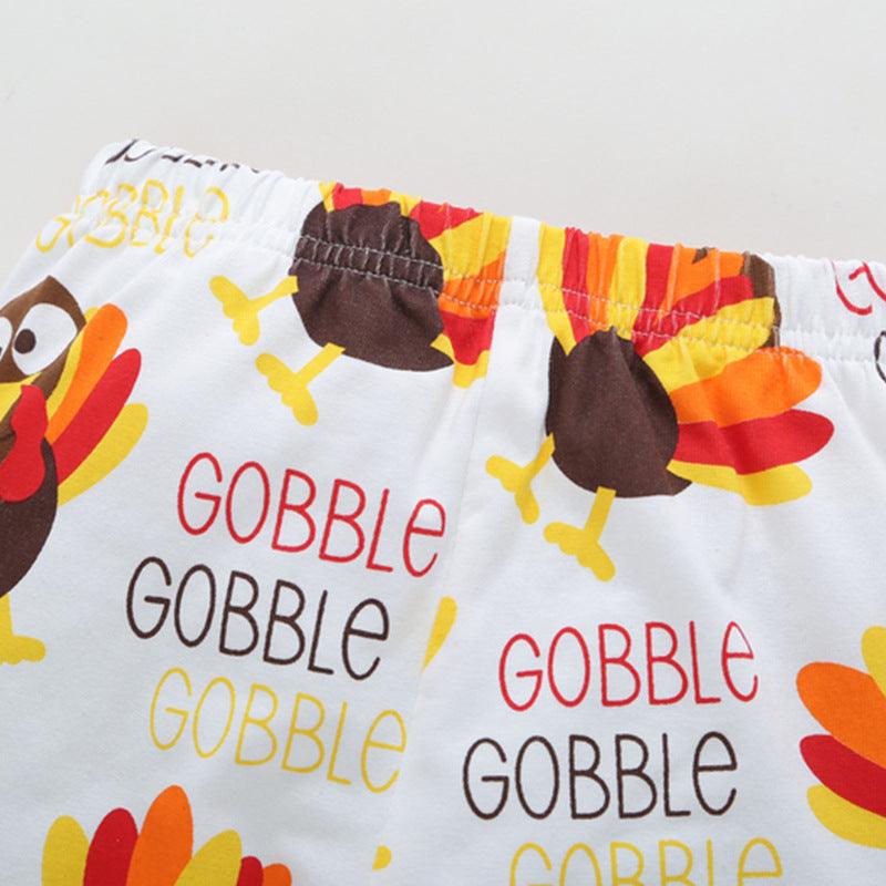 Baby's Thanksgiving Turkey Printed Long Sleeve Suit Hat Three Piece Set - PrettyKid