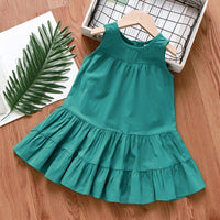 Toddler Girl Sleeveless Ruffle Hem Solid Color Dress - PrettyKid