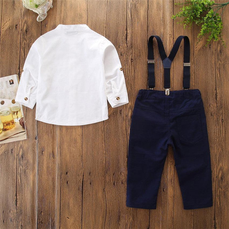 Toddler Kids Boys Gentleman White Shirt Suspender Suit - PrettyKid