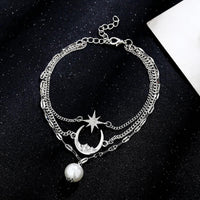 Moon Star Pearl Multi-level Foot Chain - PrettyKid