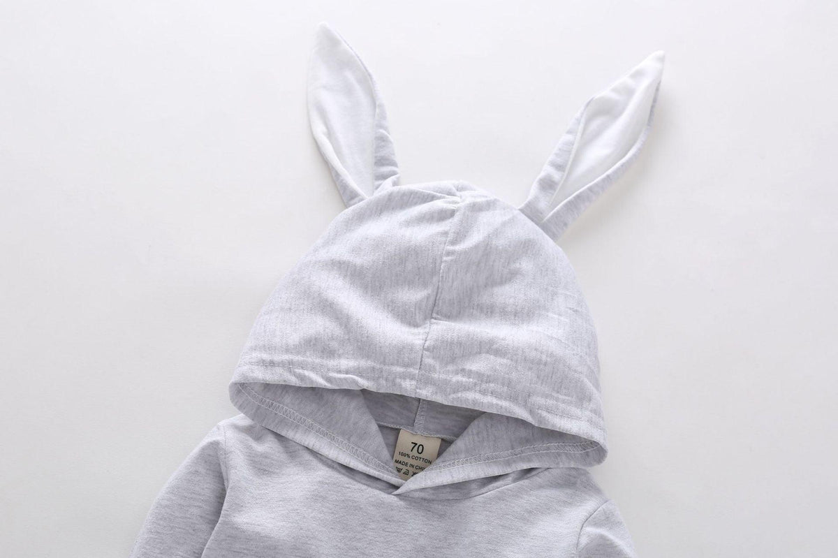 Baby Solid Color Long-sleeved Cute Rabbit Ears Jumpsuit - PrettyKid