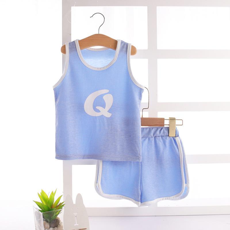 Toddler Boy Letter Pattern Pajama Vest & Shorts - PrettyKid