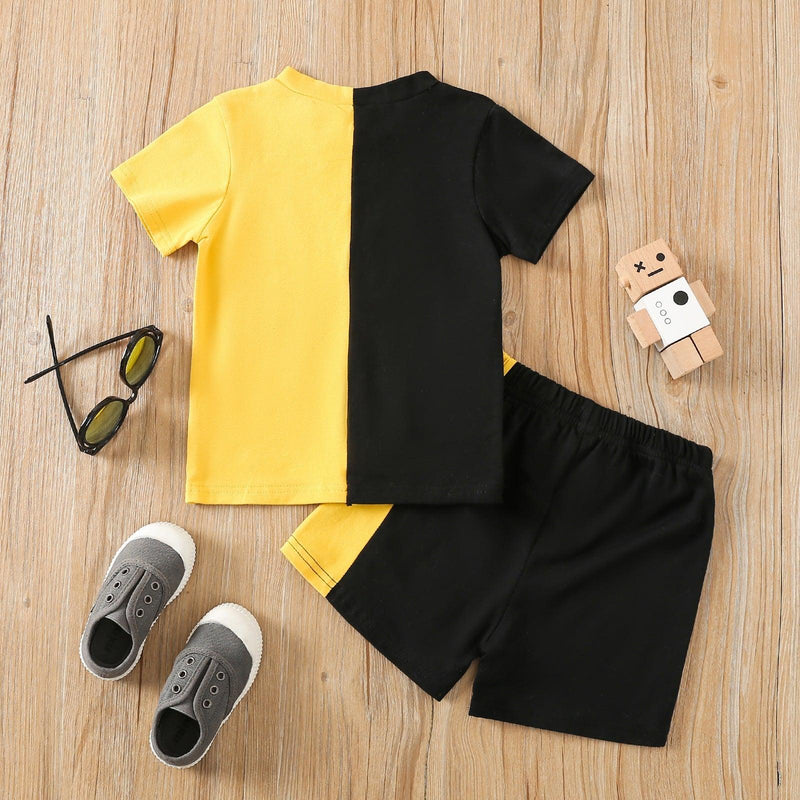 9M-4Y Toddler Boys Sets Letter Colorblock T-Shirts & Shorts Wholesale Boy Boutique Clothes - PrettyKid