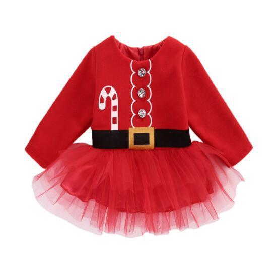 Toddler Kids Girls Round Neck Long Sleeve Santa Claus Gauze Dress Christmas Suit Children's Cotton Dresses Wholesale - PrettyKid