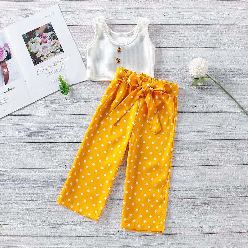 Toddler Girl Sleeveless Top & Polka Dot Belted Pants - PrettyKid