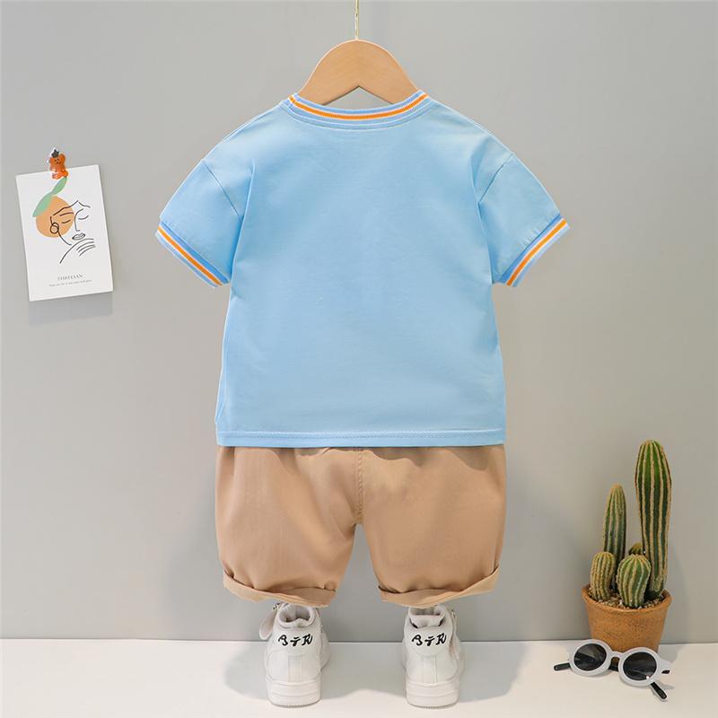 Toddler Boy Letter Print T-shirt & Crocodile Leather Shorts - PrettyKid