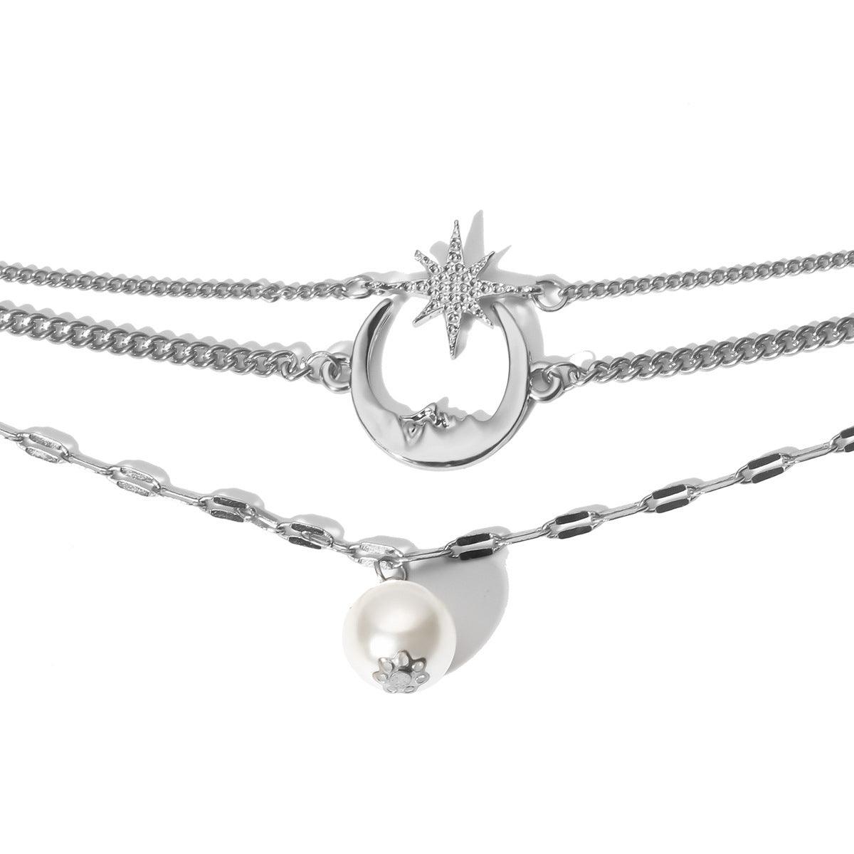 Moon Star Pearl Multi-level Foot Chain - PrettyKid