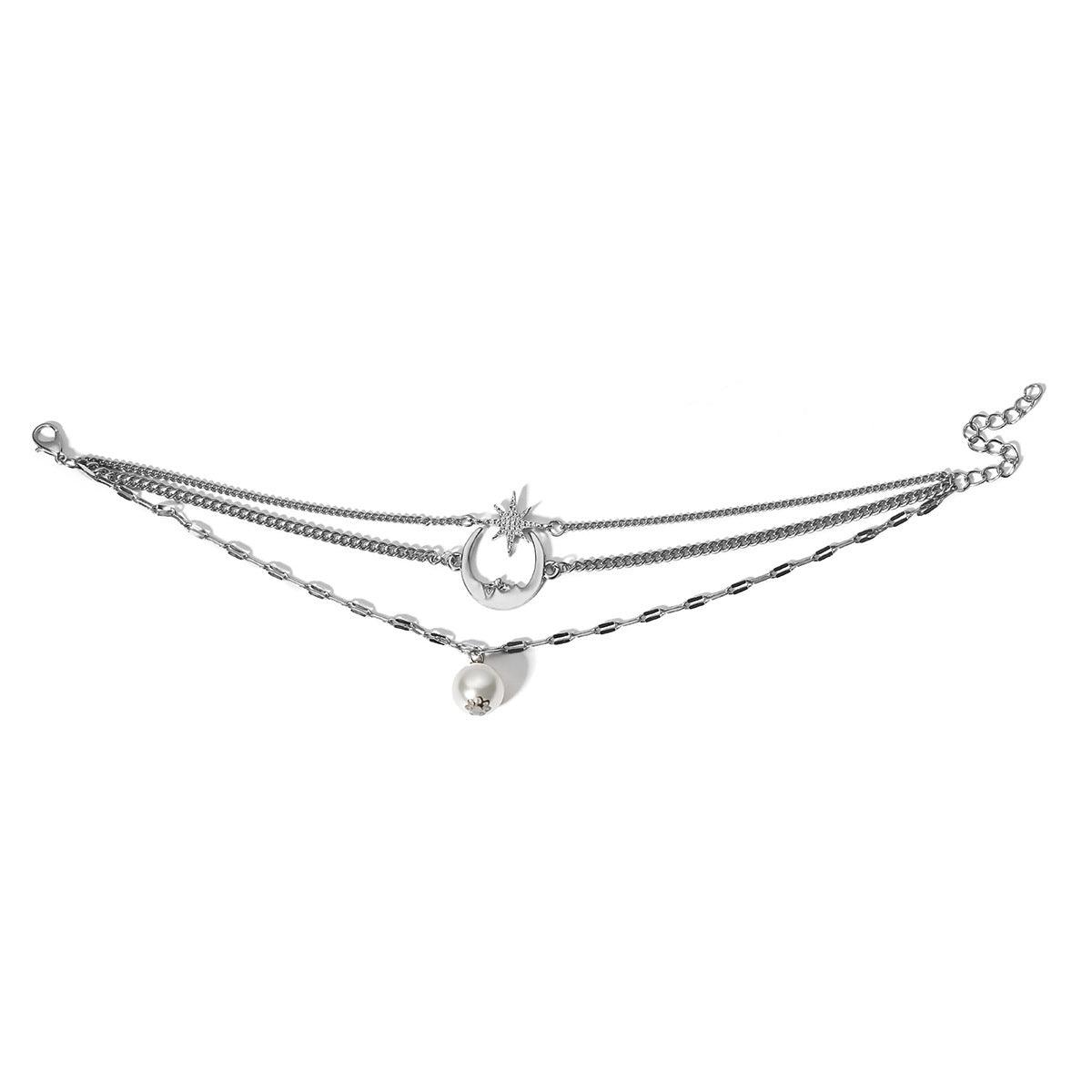 Moon Star Pearl Multi-level Foot Chain - PrettyKid