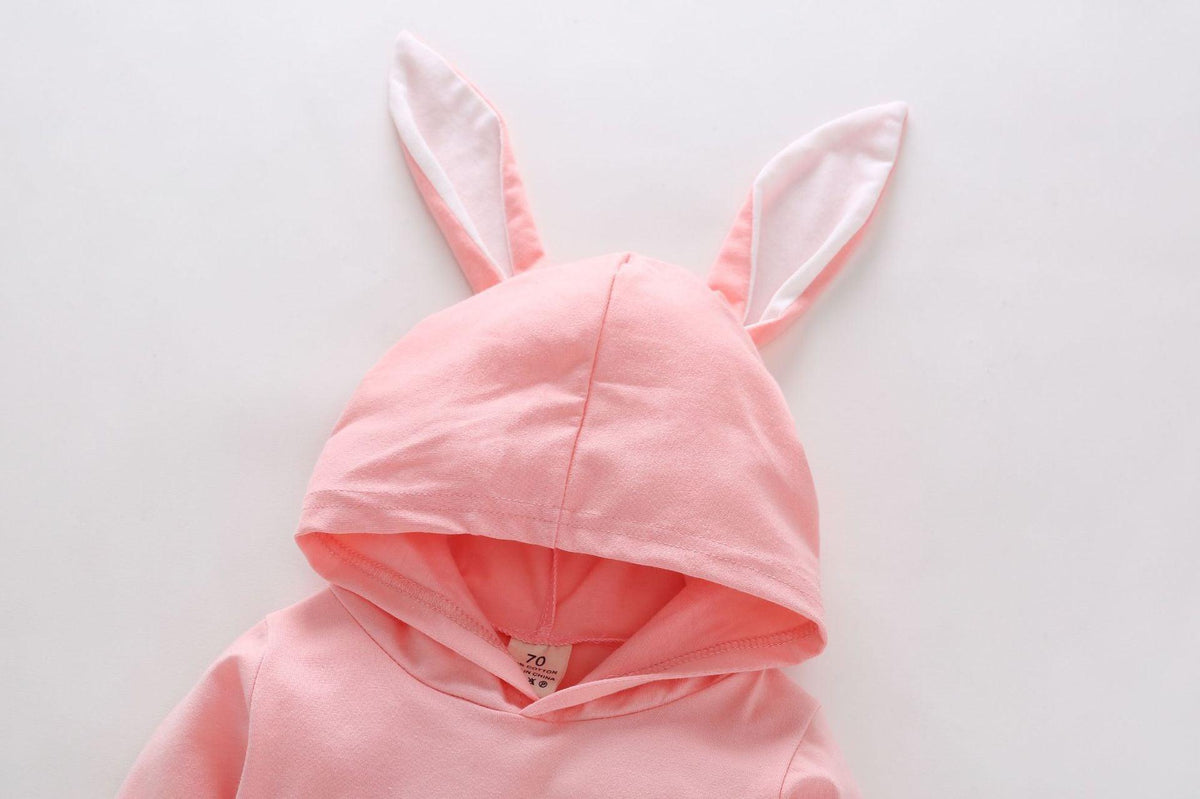 Baby Solid Color Long-sleeved Cute Rabbit Ears Jumpsuit - PrettyKid