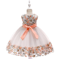 Kids Girls Flower Embroidered Mesh Stitched Sleeveless Puffy Dress Flower Girl Skirt - PrettyKid