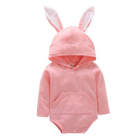 Baby Solid Color Long-sleeved Cute Rabbit Ears Jumpsuit - PrettyKid