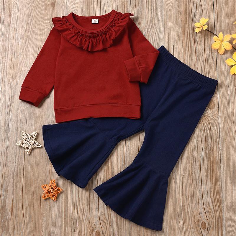 2-piece Ruffle Long Sleeve Shirt & Flared Pants for Toddler Girl - PrettyKid