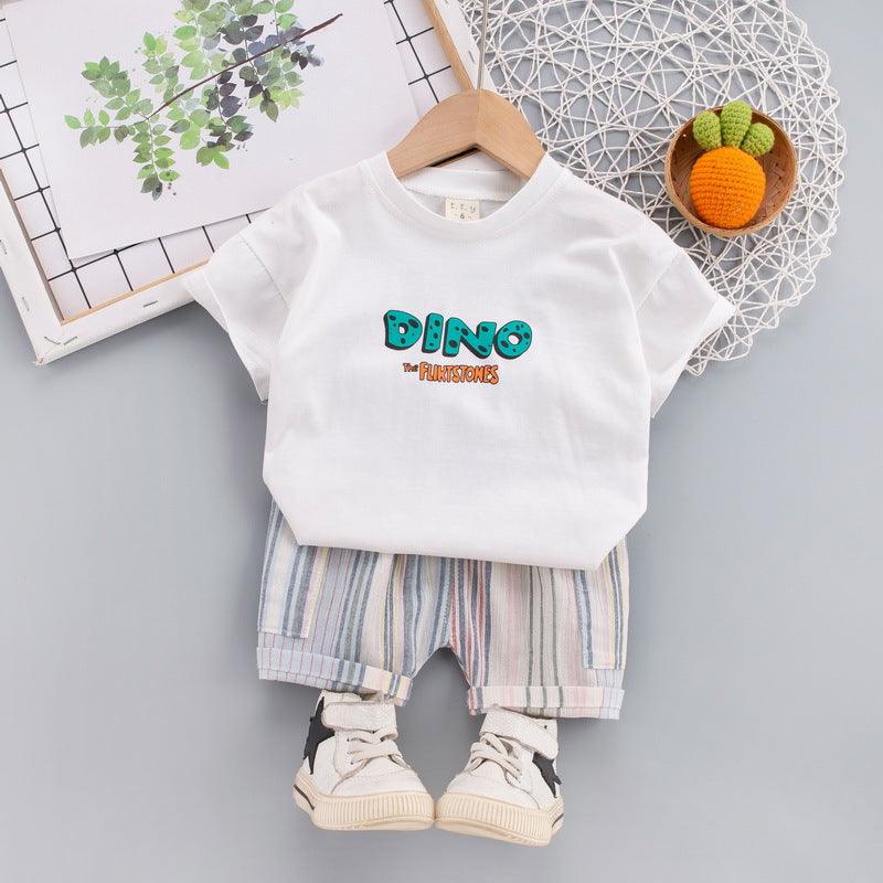 9months-3years Toddler Boy Sets Children's Clothing Suits Letters Cartoon Short-Sleeved T-Shirt & Striped Shorts - PrettyKid