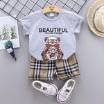 2-piece Bear Pattern T-shirt & Plaid Shorts for Toddler Boy Wholesale Children's Clothing - PrettyKid