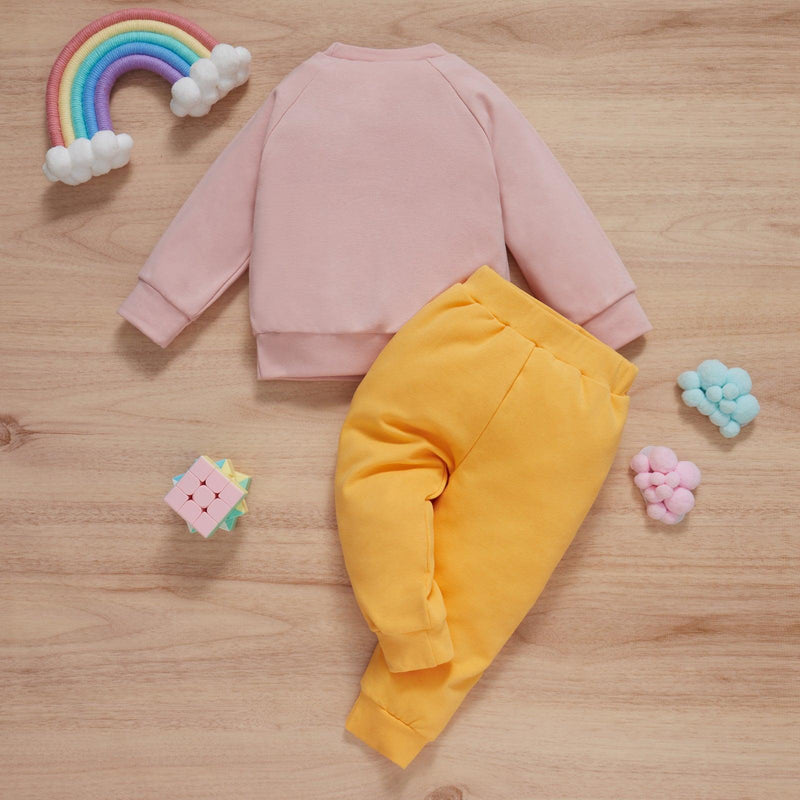 Toddler Kids Girls Solid Color Long Sleeve Rainbow Sweater Set - PrettyKid