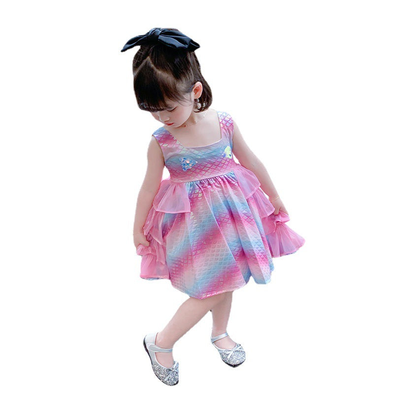 18M-5Y Toddler Girls Tank Dresses Fish Scales Mesh Wholesale Girls Fashion Clothes