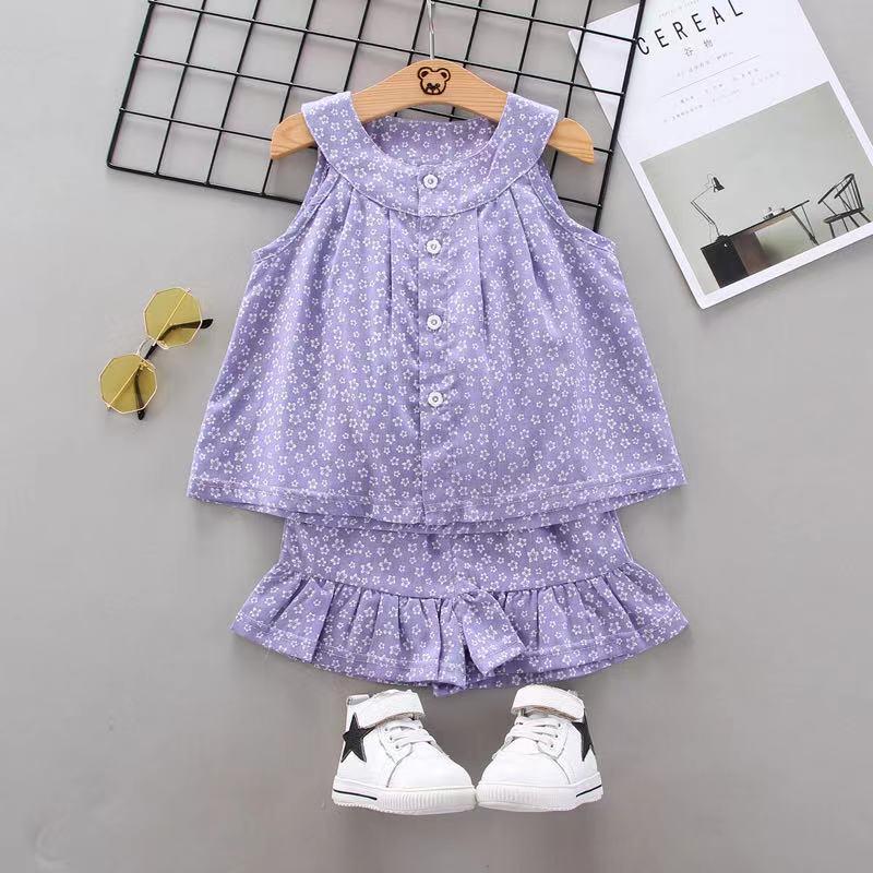 Toddler Girl Small Pattern Suspender Top & Shorts Wholesale Children's Clothing - PrettyKid