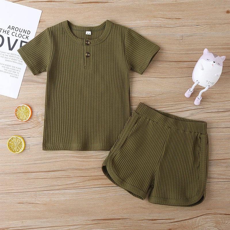 Toddler Girl Solid Color Ribbed T-shirt & Shorts Children's Clothing - PrettyKid