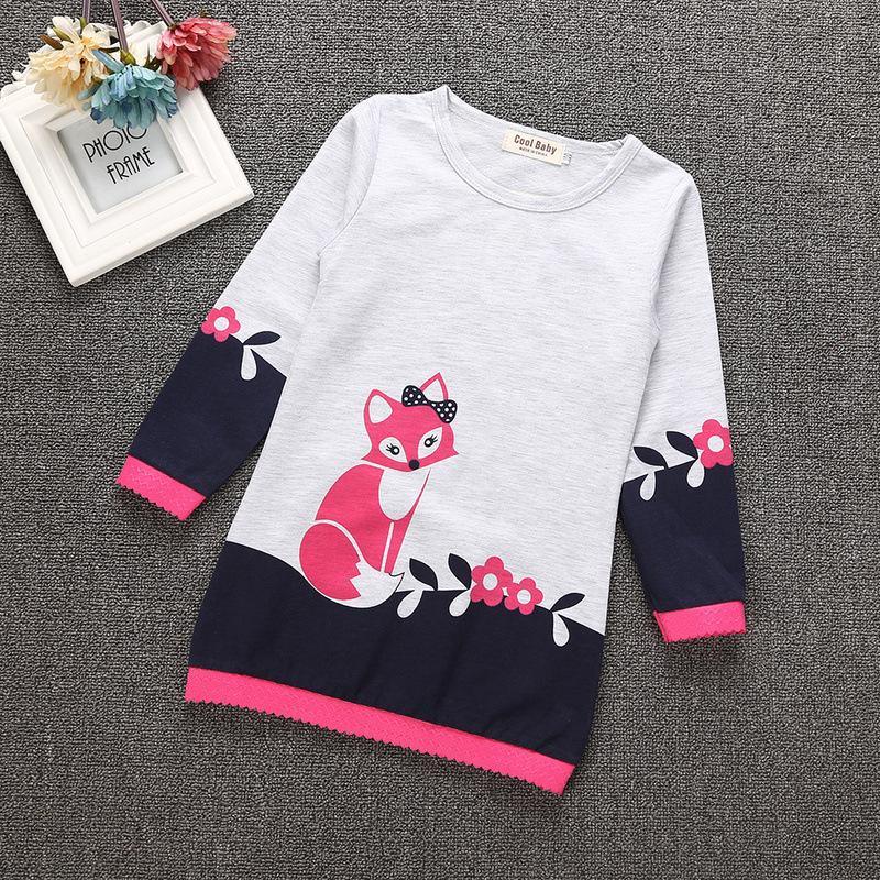 Toddler Girls Fox Long Sleeve Dress - PrettyKid