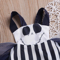 Baby Girls Holloween Skull Ptint Stripe Mesh Dress - PrettyKid