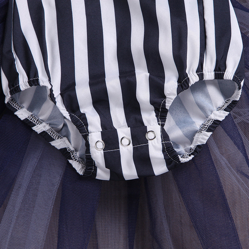 Baby Girls Holloween Skull Ptint Stripe Mesh Dress - PrettyKid