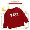 Toddler Kids Solid Letter / Lip Print Crew Neck Long Sleeve Sweater Bottoms - PrettyKid