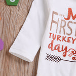Baby Girls Thanksgiving Cartoon Turkey Print Long Sleeve Jumpsuit Short Skirt Headdress Leg Set Wholesale Baby Clothes - PrettyKid