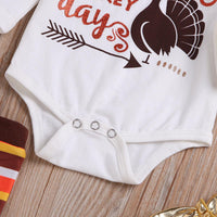 Baby Girls Thanksgiving Cartoon Turkey Print Long Sleeve Jumpsuit Short Skirt Headdress Leg Set Wholesale Baby Clothes - PrettyKid