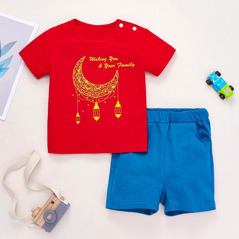 Toddler Boy 2pcs Star Moon Pattern T-shirt & Shorts Children's Clothing - PrettyKid