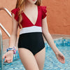 7-13years Kids Girl Swimwear V-Neck Ruffled Slim Children One-Piece Bikini Swimsuit Big Girl Clothing - PrettyKid