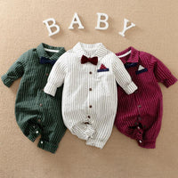 Bow Decor Striped Jumpsuit for Baby Boy - PrettyKid