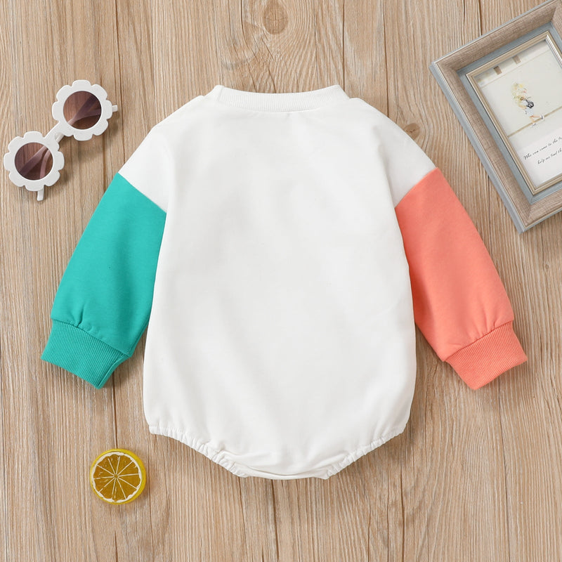 3-18M Letter Print Colorblock Long Sleeve Onesies Romper Jumpsuit Baby Wholesale Clothing - PrettyKid