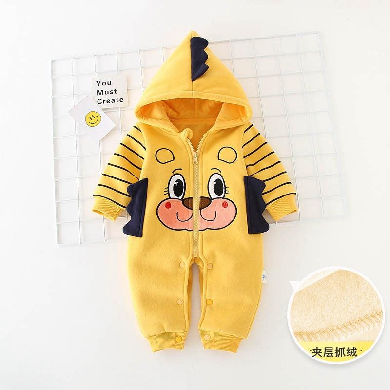 Baby Boys Girls Solid Color Cartoon Animal Modeling Autumn Thickened Hoodie - PrettyKid