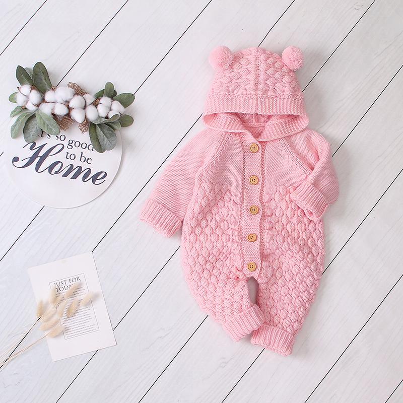 Solid Knit Hooded Jumpsuit for Baby Wholesale children's clothing - PrettyKid