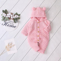 Solid Knit Hooded Jumpsuit for Baby Wholesale children's clothing - PrettyKid