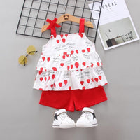 Toddler Girl Heart-shaped Suspender Top & Solid Color Shorts Wholesale Children's Clothing - PrettyKid