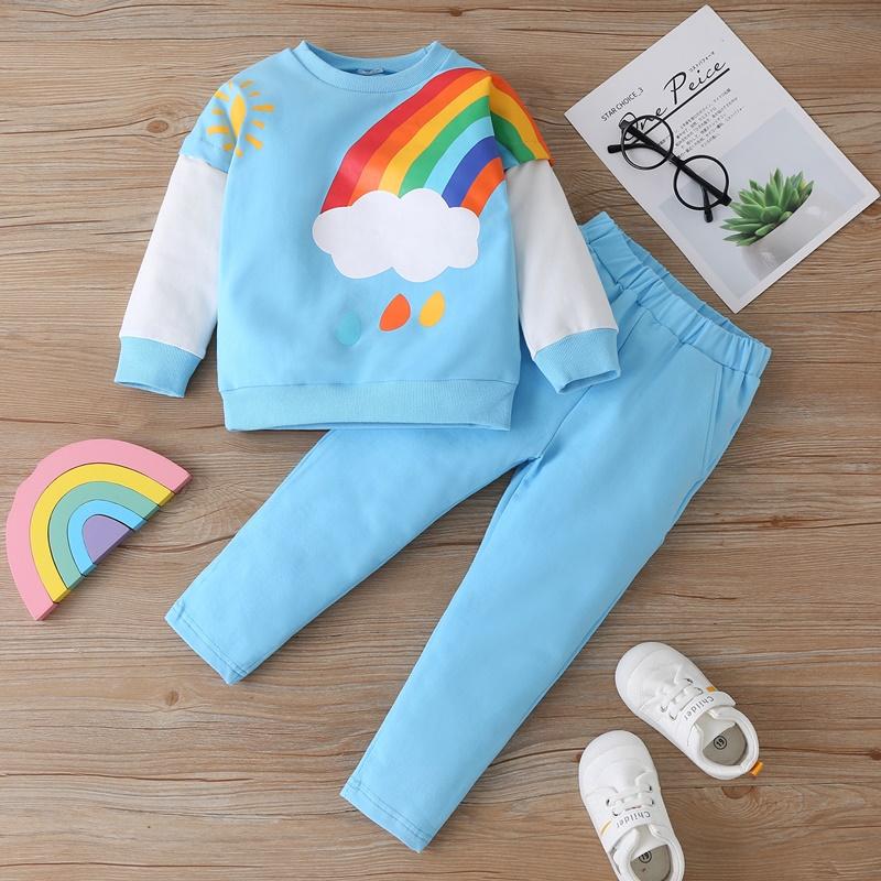 2-piece Rainbow Pattern Sweatshirts & Pants for Toddler Girl - PrettyKid